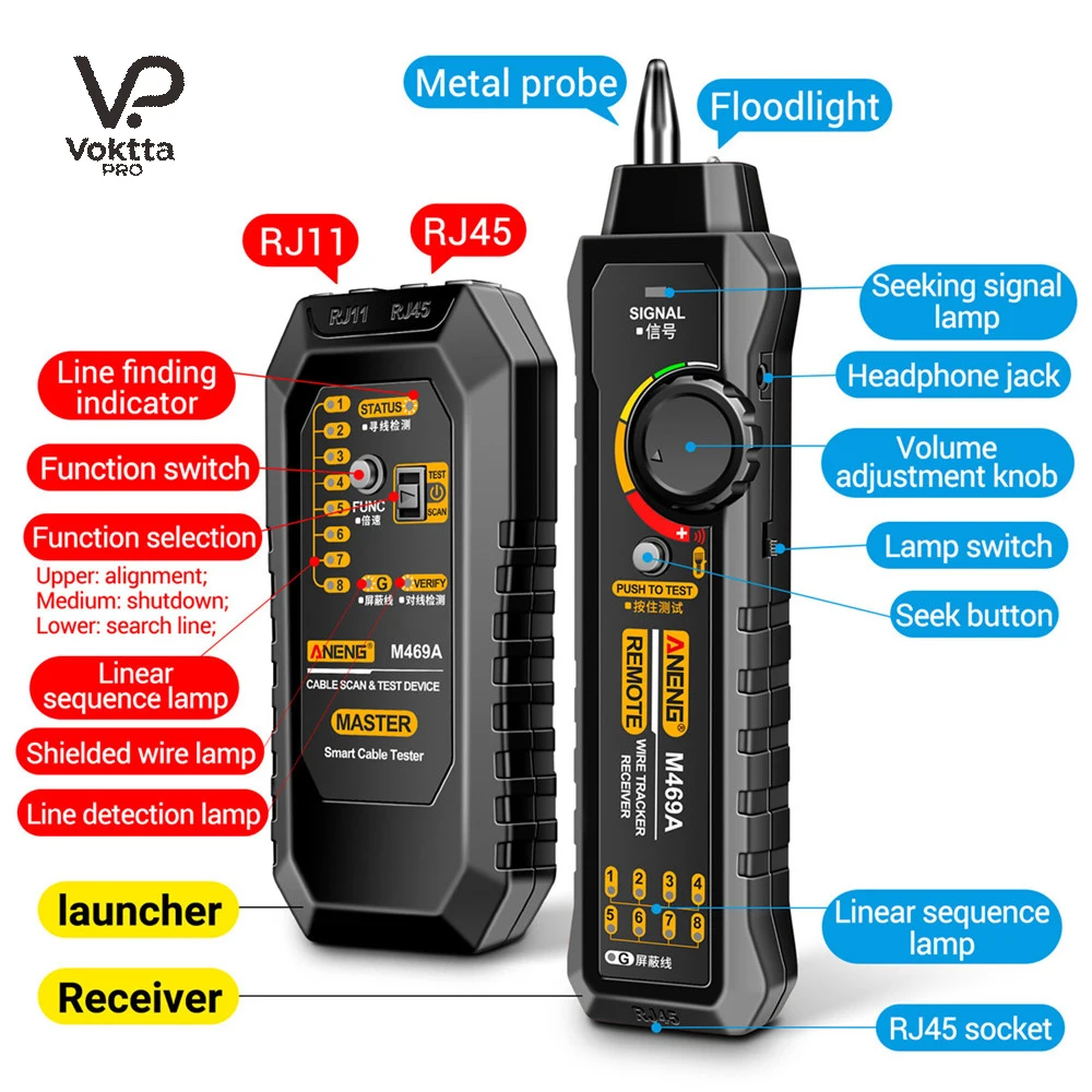 ANENG M469A Netwerkkabelzoeker RJ45 RJ11 LAN-kabelzoeker Tester Anti-interferentie testen Instrument Netwerkreparatie
