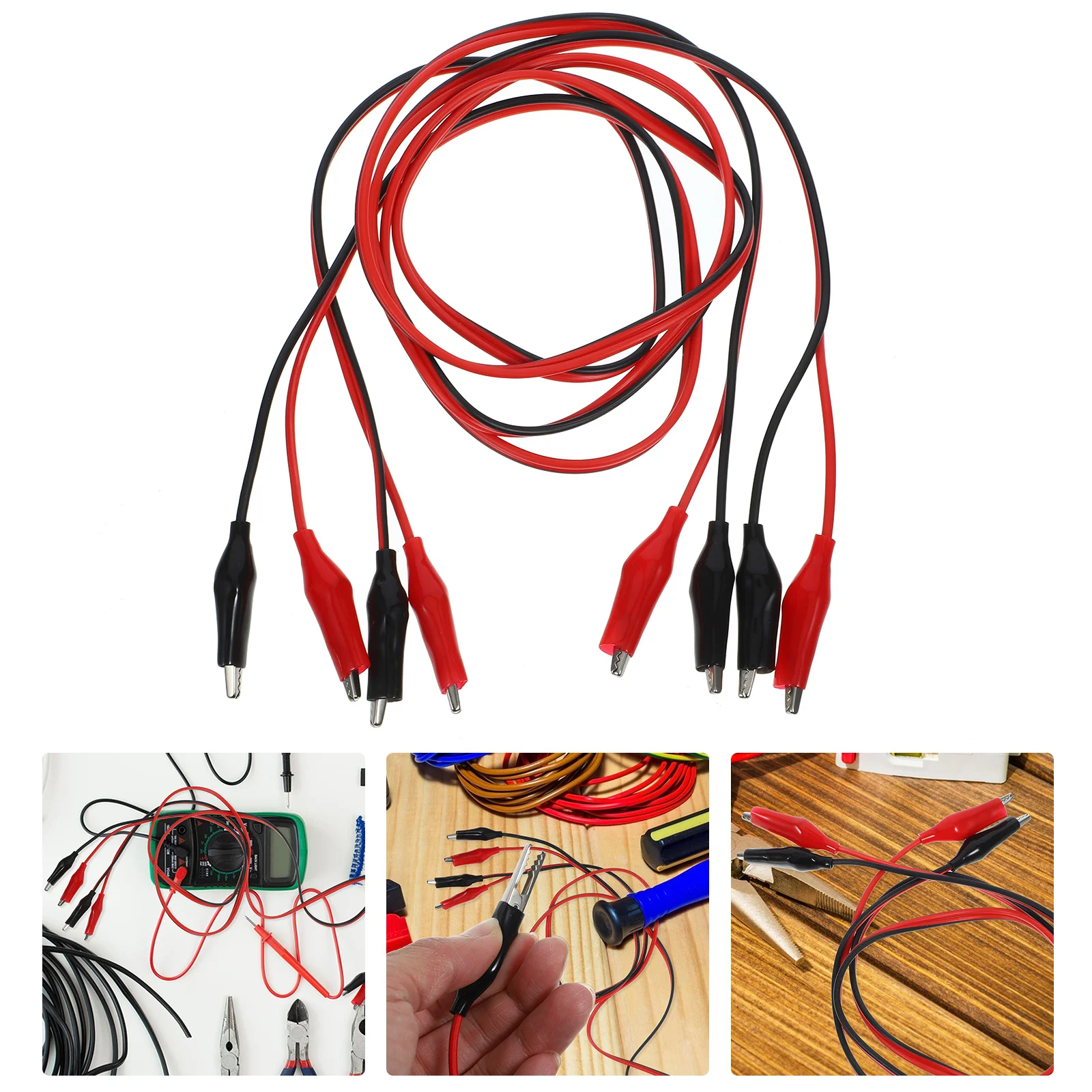 2 قطعة موصلات اختبار معزولة مقاطع التمساح مادة النحاس المتينة اتصال سهل دوائر متعددة مقاطع التمساح مع الأسلاك #5