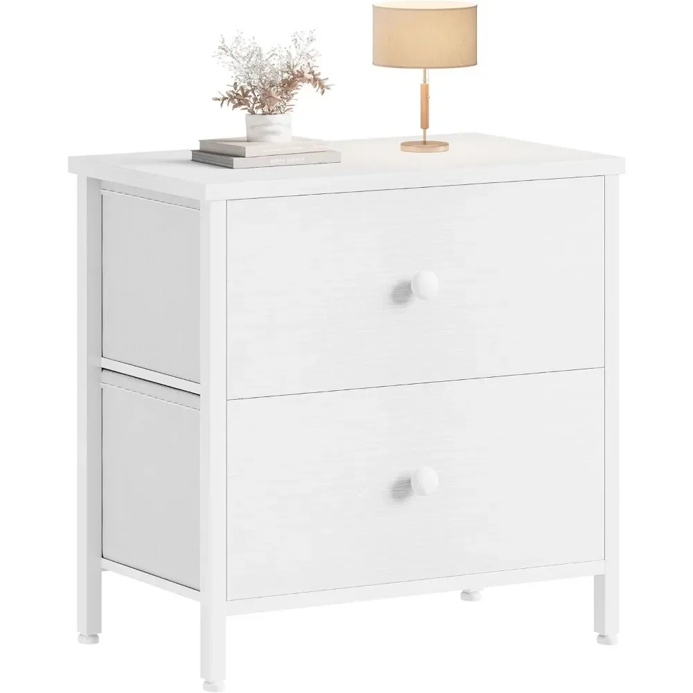 White Nightstand 2 Drawer for Bedroom,Small Night Stand with Fabric Drawers End Table Modern bedroom furniture  small table