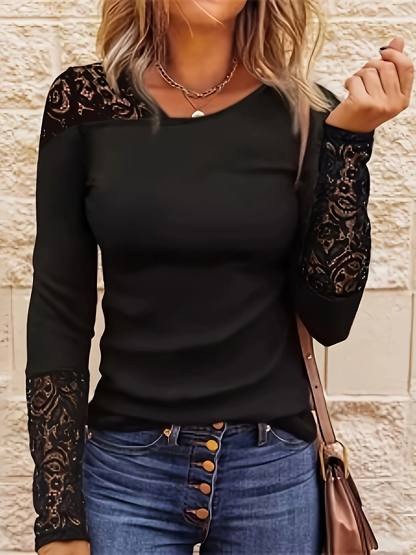 Elegancka koszulka damska na co dzień Modna luźna koszulka Kobieta Temperament T-shirt z długim rękawem Wakacyjne weekendy