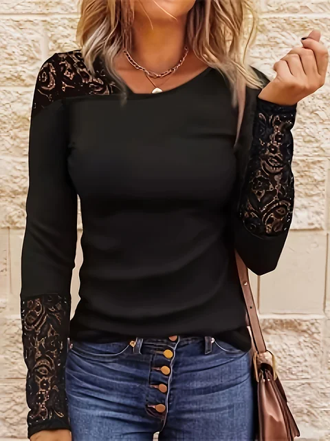 Elegancka koszulka damska na co dzień Modna luźna koszulka Kobieta Temperament T-shirt z długim rękawem Wakacyjne weekendy