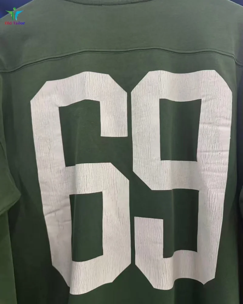 Green Patchwork Letters 69 Print SAINT TEE Streetwear Cracked Vintage High-Quality Men's Women's Fashion Long-Sleeve Tops