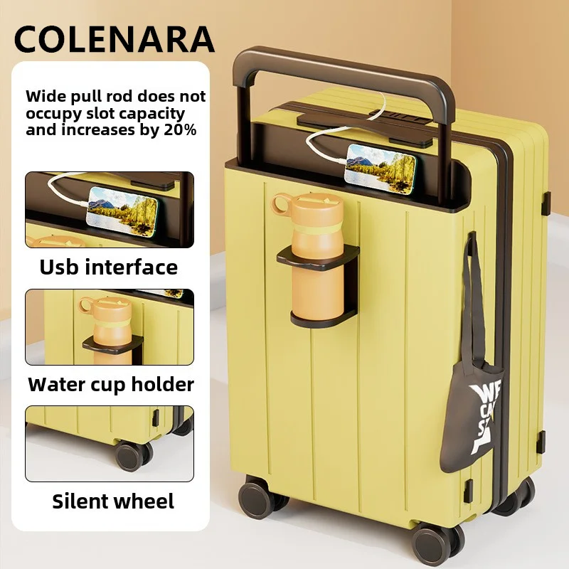 COLENARA maleta de cabina ABS + PC maleta de embarque para mujer cubierta de carrito de carga USB 20 "22" 24 "26" 28 pulgadas con ruedas equipaje rodante