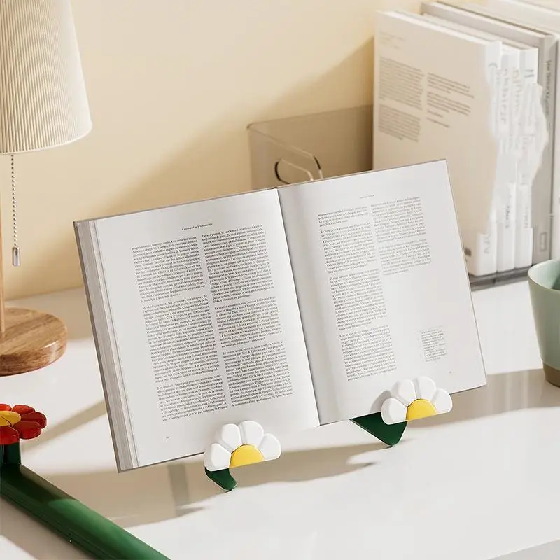 Portable Anti-Slip Reading Bookshelf Cute Flower Design Folding Cookbook Stand for Home Kitchen Office Study Use