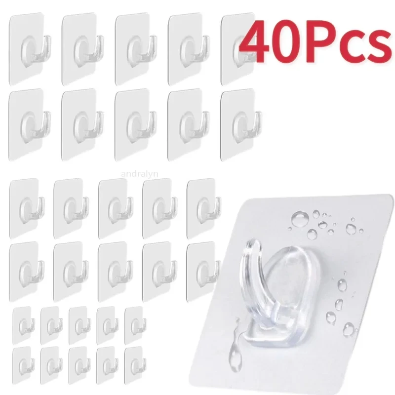 5/10/20/40Pcs Wall Hooks Transparent Strong Self Adhesive Key Towel Door Wall Hanger Hanging Kitchen Bathroom Accessories Hooks