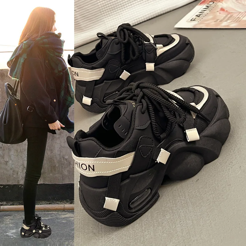 

Ladies Vulcanized Shoes Fashionable New Style Thick Sole Comfortable Height Increasing Casual Sports Dad Shoes Versatile