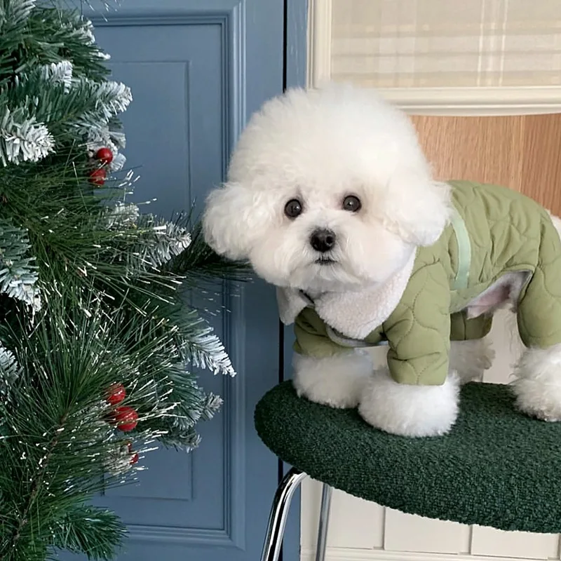 Pet Dog Solid Color Four Legged Cotton Coat Warm Dog Clothes Winter Teddy Button Up Shirt Beautiful Down Coat Than Bear