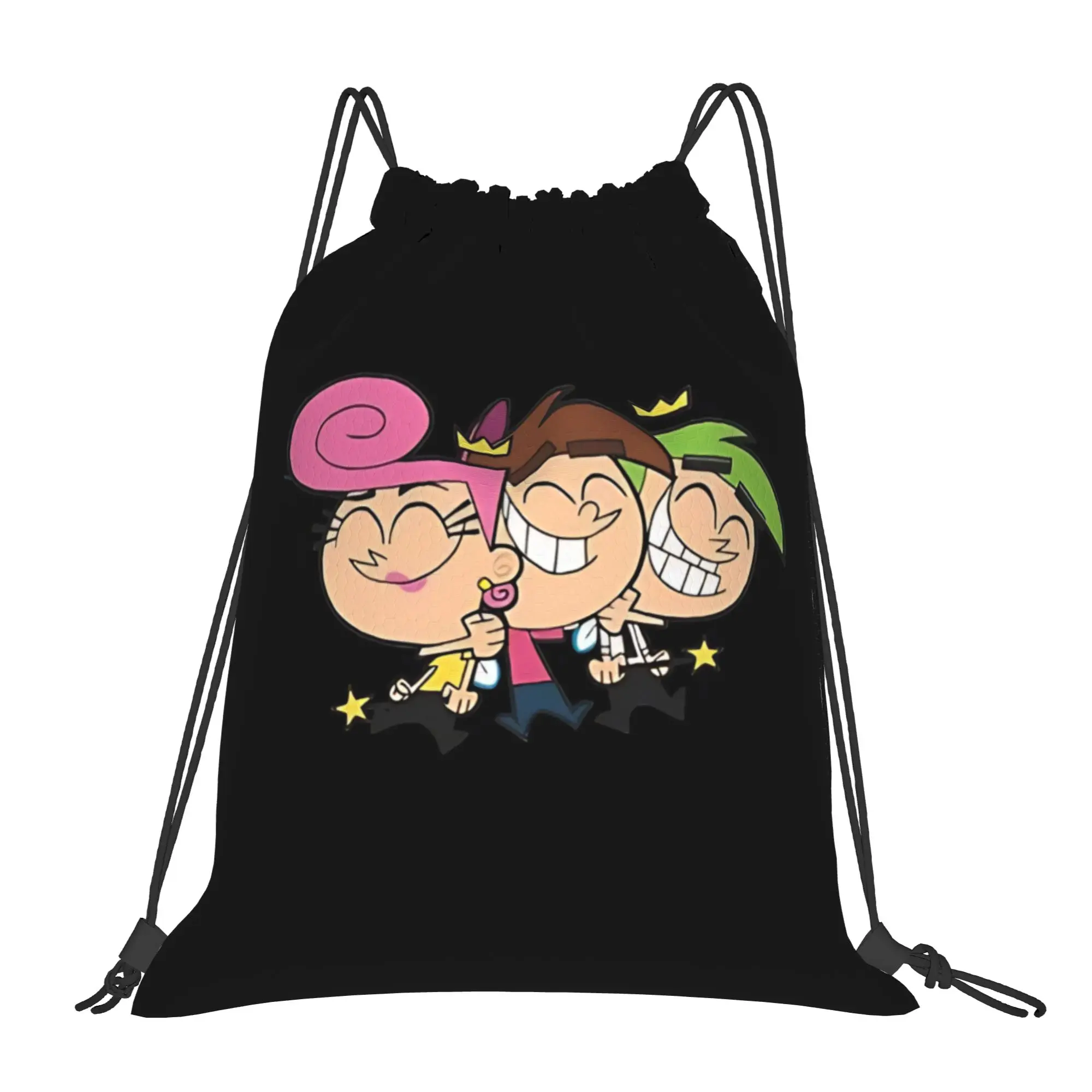 Fairly Odd Treasures 90s cartoon Portable Sports Riding Gym Drawstring Storage Sporty Backpacks