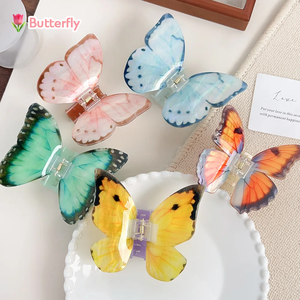 

11CM Large Colorfol Butterfly Hair Claw Sweet Acrylic Butterfly Claw Clips INS Crab Hair Clips for Women Girls Hair Accessories
