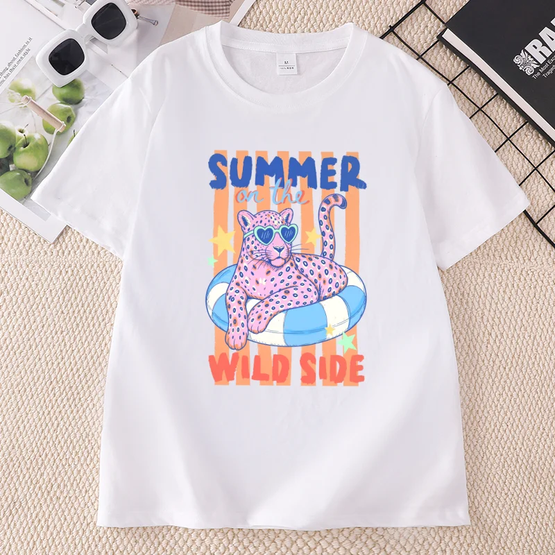 Trendy Esy Tiger Summer T-Shirt Summer Animal Short Sleeve T Shirt Trendy Round Neck Beach Lover Tee Women Clothes
