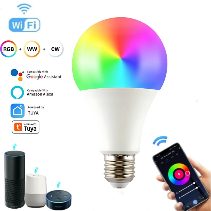 Tuya Smart WiFi LED Żarówka AC 220V 110V E27 10W 15W 20W Lampa LED Ściemnialna APP Sterowanie głosowe Współpracuje z Alexa Google Home