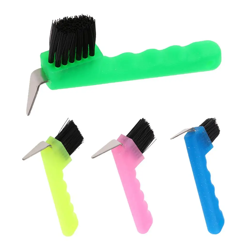 Hoof Pick with Brush Horse Grooming Tool Green Pink Blue Fluorescent Yellow