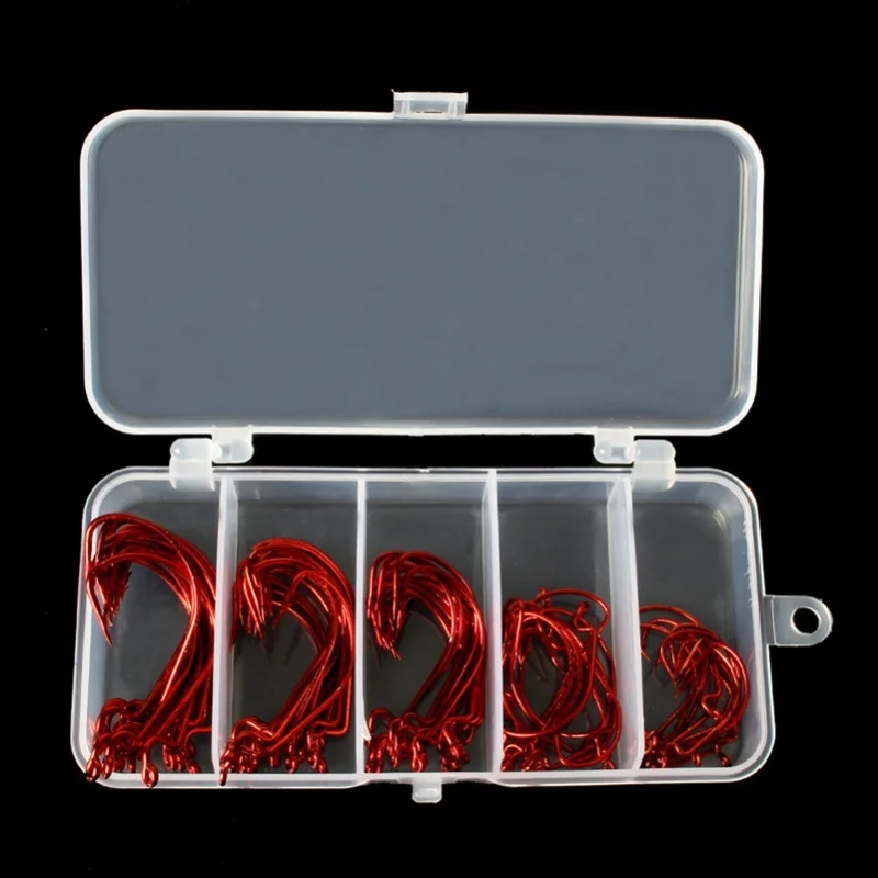 

50pcs Fishing Hooks Offset Worm Hooks High Carbon Steel Fish Hooks With Plastic Box