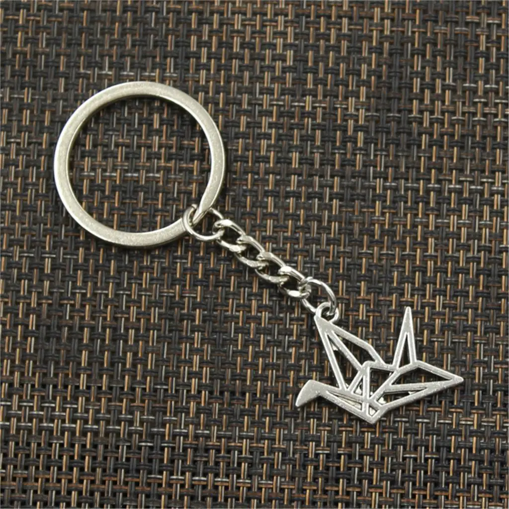 Fashion Origami Paper Cranes 23x29mm Pendant 30mm Key Ring Metal Chain Silver Color Men Car Gift Souvenirs Keychain Dropshipping