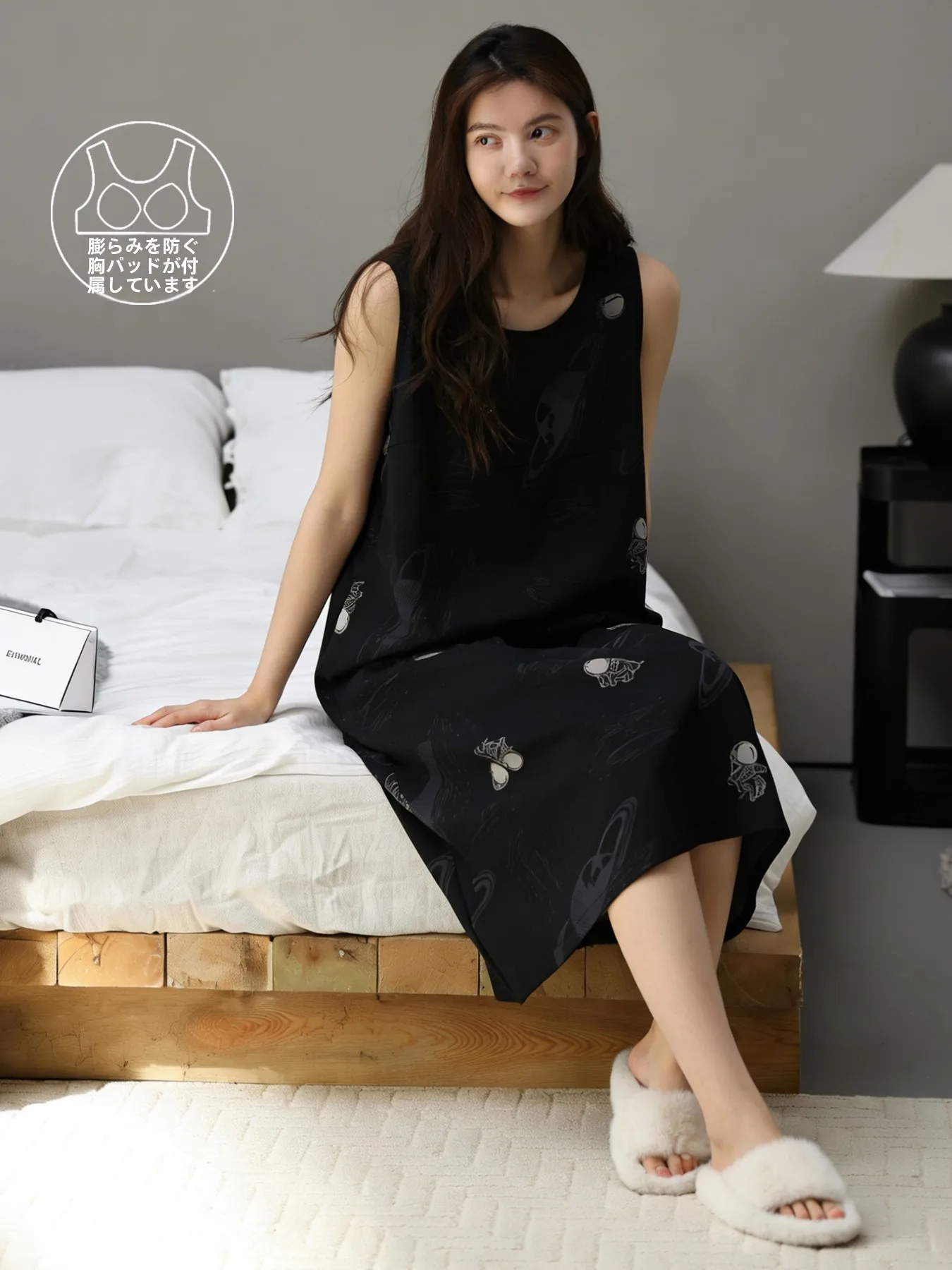 ソフトピュアコットンノースリーブベスト女性の寝間着夏のホーム服外部着用花柄快適なナイトガウン