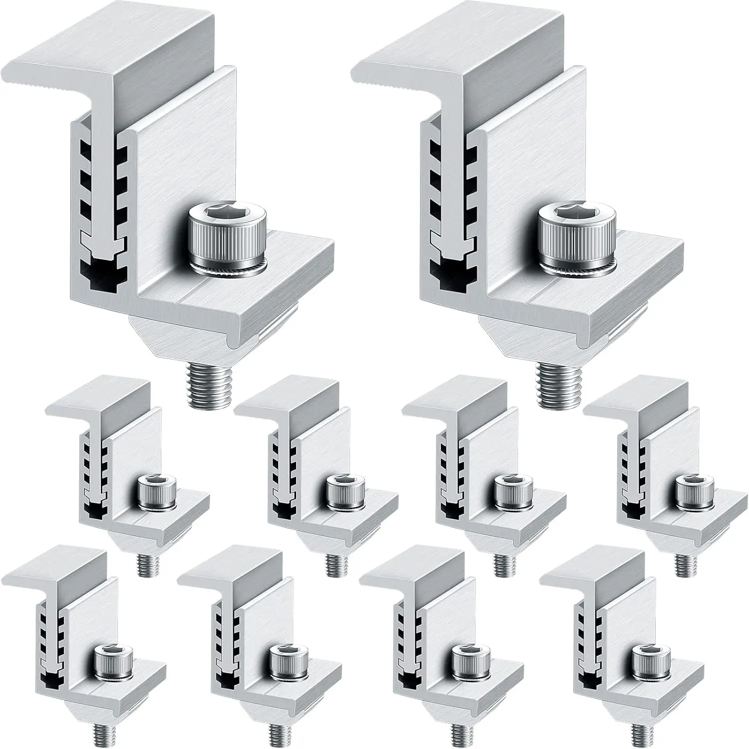 Premium 10Pcs Solar Panel End Clamp Z Bracket, Aluminum Adjustable Mid Clips PV Mounting Hardware Kit