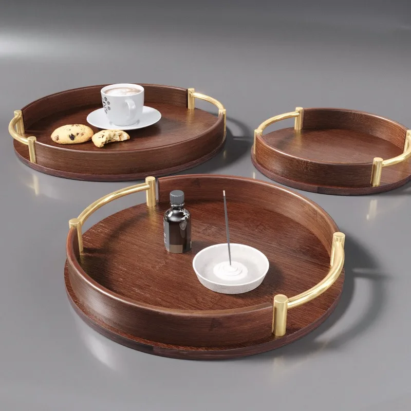 

Vintage Tea Tray Natural Bamboo Round Tea Serving Tray with Cup Storage Holder Multipurpose Kitchen Organizing Tray Home Decor