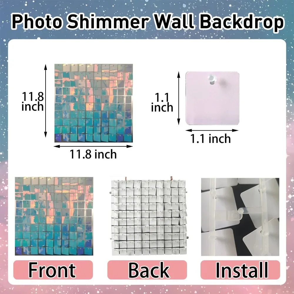 24 Panels Shimmer Wall Backdrop, 12 * 12 Inch Panels Background for  Birthday Wedding Engagement, Shimmer Wall