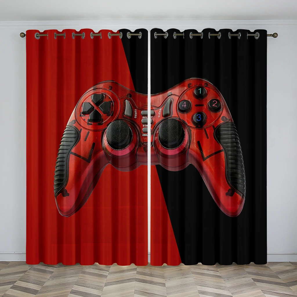 

Play Game Controller Gamepad Gamer Boys Girl Window Curtains Drapes for Kids Bedroom Living Room Kitchen Door Home Decor 2Pieces