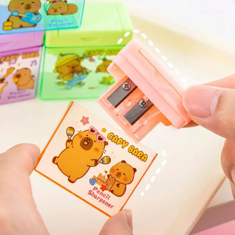 1/4 قطعة الكرتون كابيبارا ثقب مزدوج براية أقلام Kawaii طالب القرطاسية اللوازم المكتبية مبراة أقلام رصاص صغيرة للأطفال #4