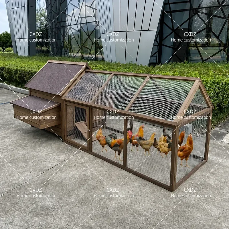 Large Solid Wood Outdoor Chicken Coop Rabbit Cage Farm Poultry House with Nesting Box for Laying Hens and Rabbits Courtyard