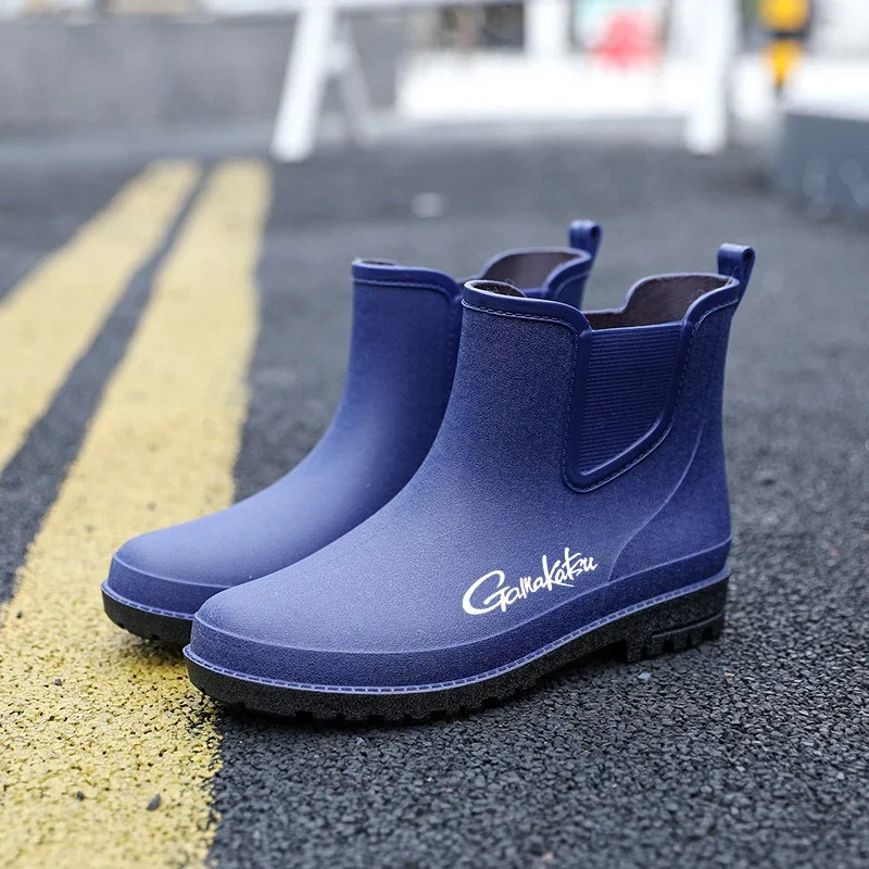 Gamakatsu Fishing Men Rain Boots Rubber Gumboots Slip on Mid-calf Waterproof Working Boots Comfort Non-slip Fishing Shoes