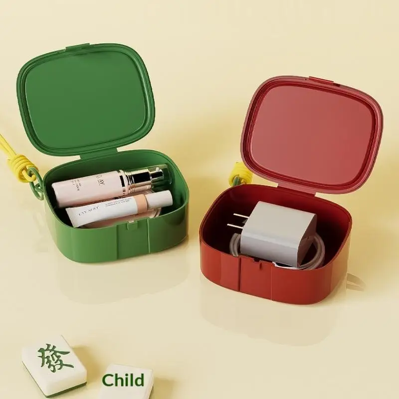 صندوق تخزين مريح متعدد كابل البيانات، منظم مكياج أحمر الشفاه، تصميم مقبض حمل محمول مع حامل