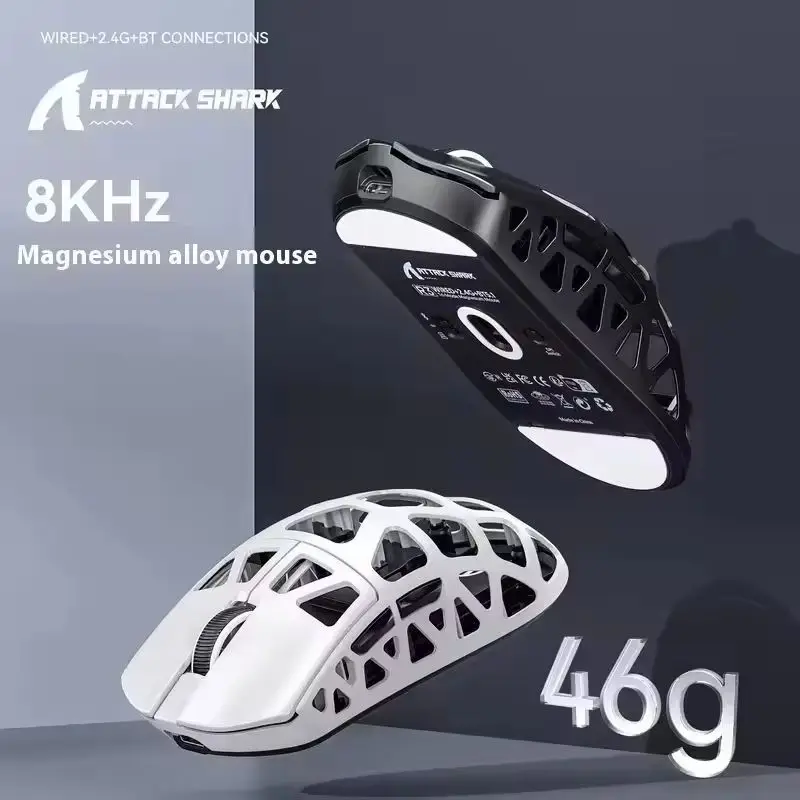 

Attack Shark R3 Легкая беспроводная мышь Paw3395 Bluetooth из магниевого сплава 4k8k Киберспортивная офисная игровая мышь с тремя режимами подарки