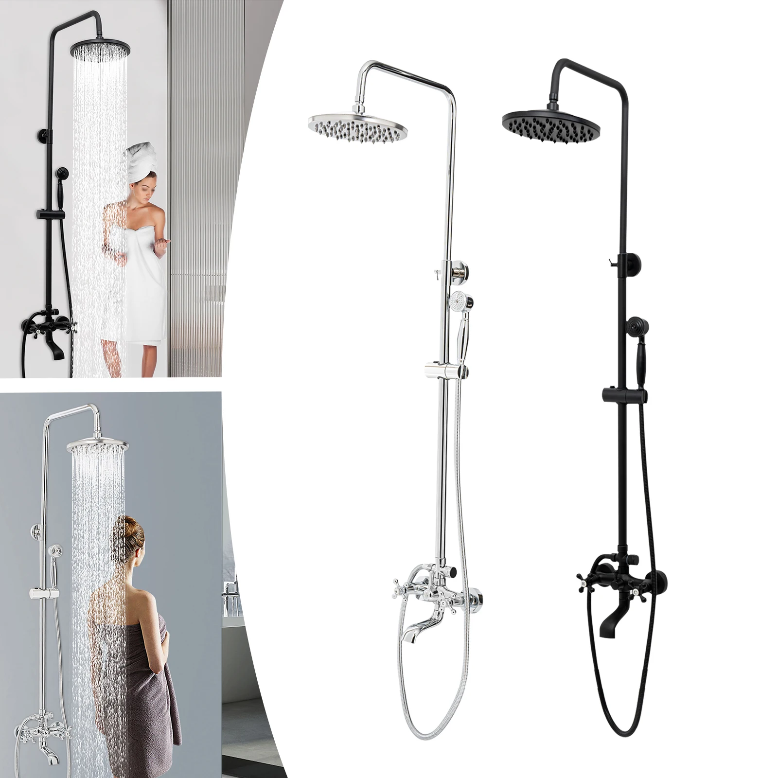 

Wall Mounted Shower Set, Shower Faucet System, Shower Faucet System Combo Set Rainfall Head with Hand Shower, G1/2" Interface