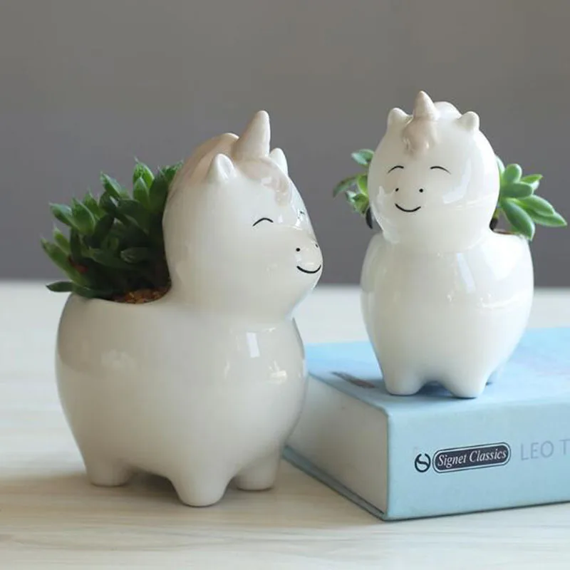 Nordic Style Succulent Plant Por Auspicious Horse Flower Pot White Porcelain Vase Planter Desktop Ornaments Home Garden Decor