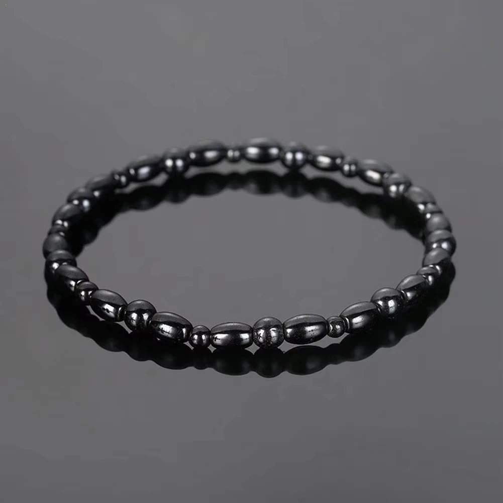 Magnetic black stone wrist guard, natural stone elastic bracelet, black hematite bead elastic health wrist guard jewelry