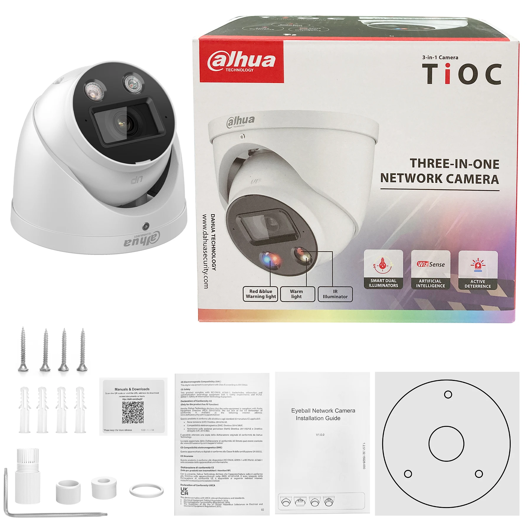 Imagem -03 - Dahua-câmera de Segurança 8mp 4k ip Ipc-hdw3849h-as-as-pd Wizsense Tioc Visão Noturna Colorida Áudio Mic Alto-falante Áudio Original