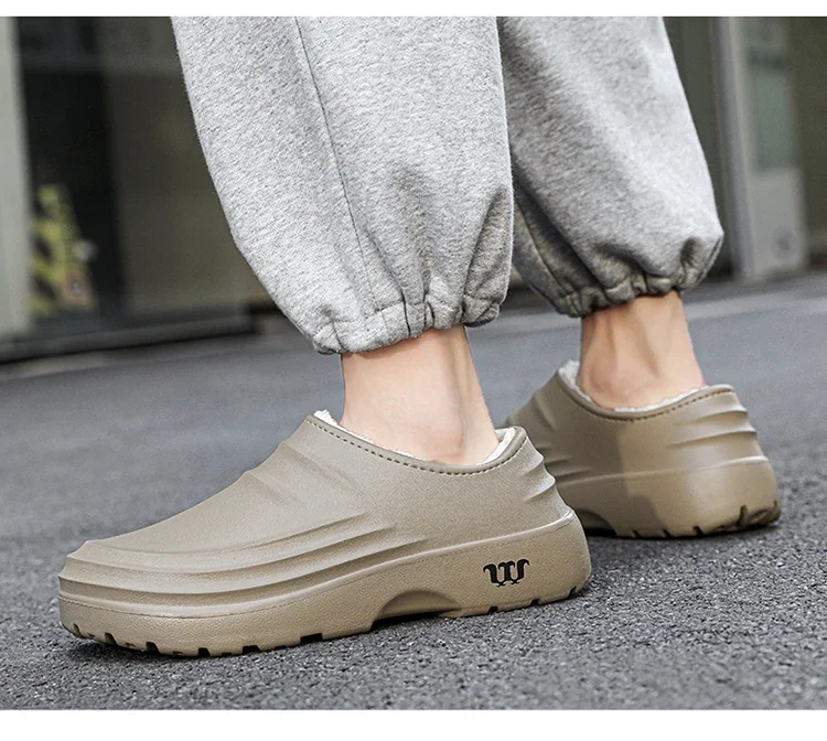 Winterliche, große, warme Plüsch-Kochschuhe für Herren, wasserdicht, rutschfest, ölbeständig, Arbeitsschuhe für Küchen- und Restaurantpersonal. – Detail 8