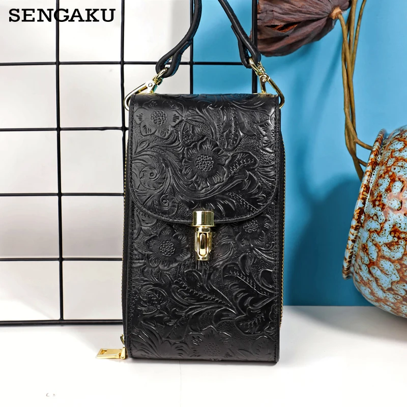 Handmade Genuine Leather Card Slot Shoulder Bag Large Capacity Phone Holder Wallet Handbag Money Pockets Crossbody Bags