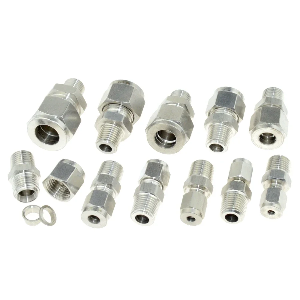 1/4 "PT NPT gwint męski 6mm 8mm 1/4" 1/2 "Cal OD Tube okucie rurowe ze stali nierdzewnej kompresja SS łącznik do montażu rur SUS304