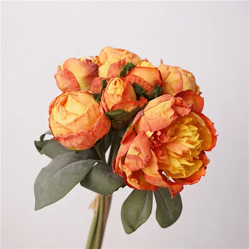 

7Pcs/bunch Burnt Edge Peony Flower Bouquet Artificial Silk Flowers Bridal Bouquet Wedding Decor Peonies Home Party Table Floral