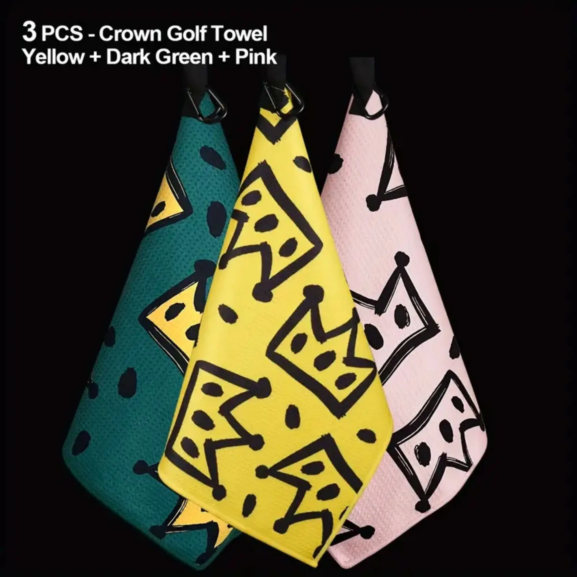 

3pcs Large 40x60cm Crown Golf Towel | Super Absorbent Waffle Fabric, Fast Cleaning, Golf Bowling Lovers' Creative Christmas Gift