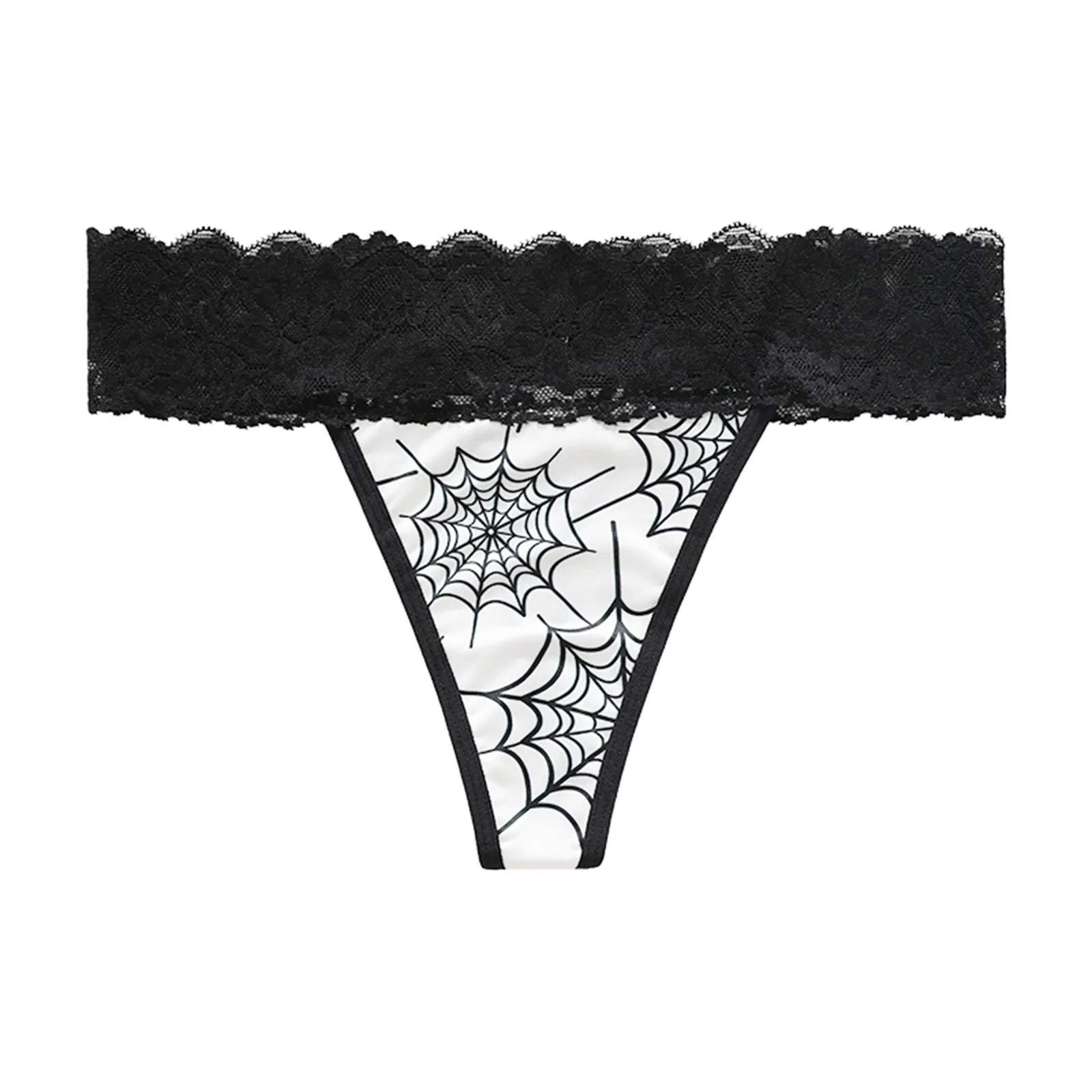 Ladies' Sexy Lace Patchwork Halloween Print Seamless Ice Silk T Shaped Womens Ruffled Panties Women's Panties plus Size 6pk