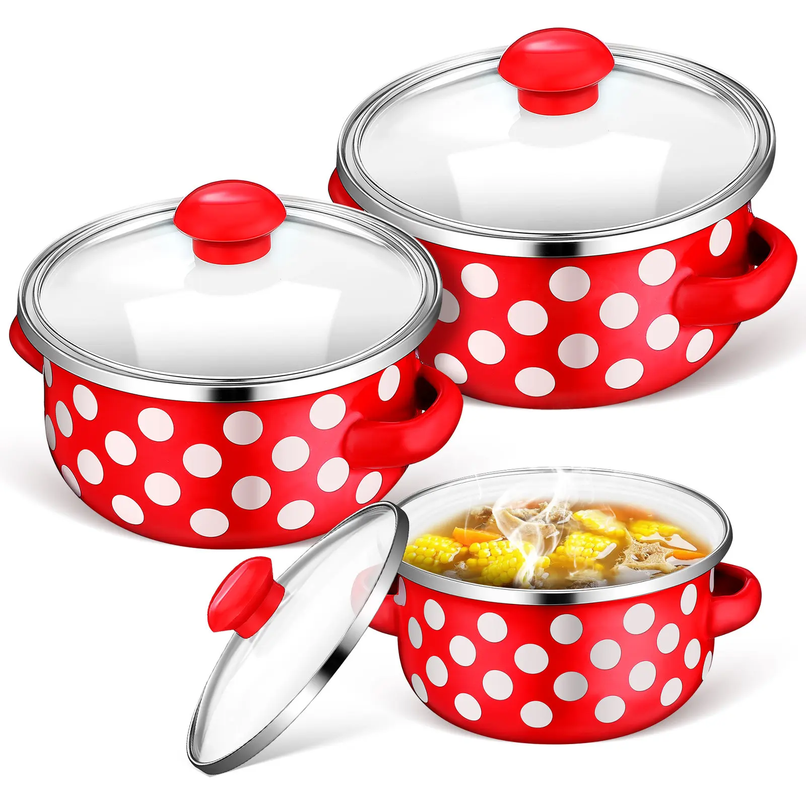 

Набор из 3 мини-кастрюль с эмалированным покрытием: маленькие сотейники с ручками, портативные кастрюли для варки лапши, тушеных блюд и супов