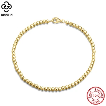 Rinntin 18K 골드 도금 925 스털링 실버 2.5mm 여성을위한 유기 큐브 비드 체인 팔찌 패션 파인 쥬얼리 SB124