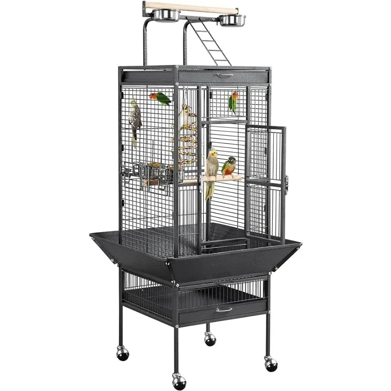 

Wrought Iron Bird Cages, Play Top Large Aviary with Stand for Cockatiel Parrot Sun Parakeet Lovebird Finch African Grey White