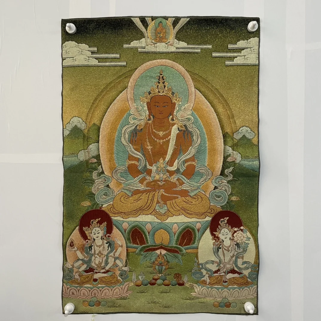 

Tibetan Temple Collection Thangka silk Embroidery Longevity Buddha Amitayus Thangka hanging screen Worship Hall Town house