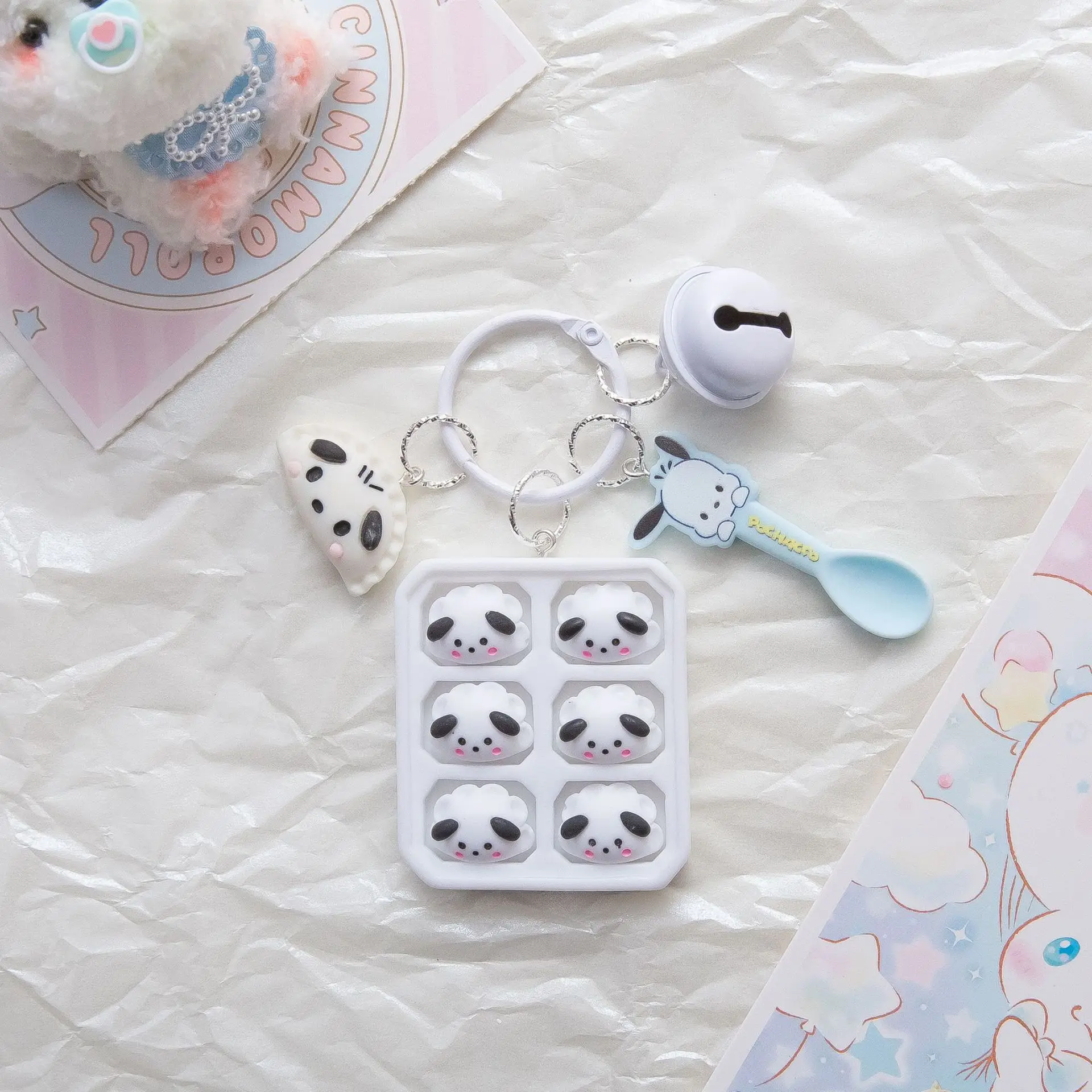 Sanrio New Cartoon Creative Dumpling Plate Bento Resin Keychain Pendant Cute And Exquisite Girl Gift