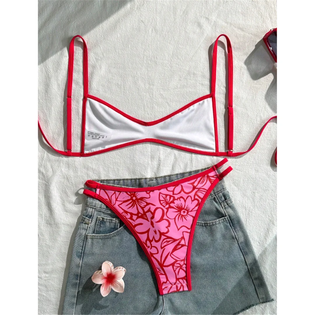 S - XL 2026 Sexy bedruckter Bikini mit hohem Beinausschnitt, Damen-Badeanzug, zweiteiliges Bikini-Set, Badebekleidung, Badeanzug, Schwimmanzug V8037 – Detail 4