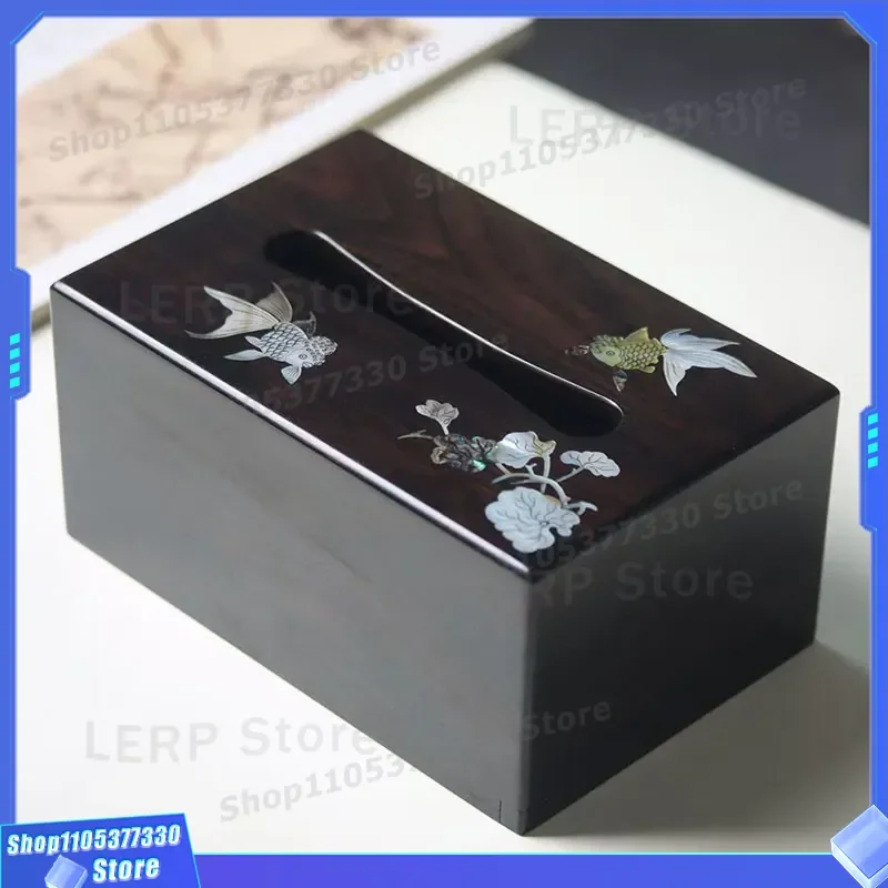 Red Sandalwood Tissue Box Inlaid With Snail Shell Tenon Structure Wooden Napkin Holder For Living Room Home Decor Storage