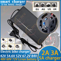 42V 54.6V 58.8V 67.2V 84V 2A 3A 5A Smart Lithium Battery Charger For 36V 72V 10S 13S 14S 16S 20S 10AH 20AH 50AH battery EU US