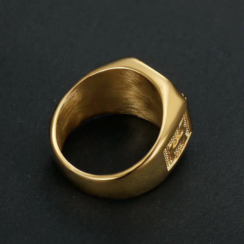 Hip Hop Rock Stainless Steel Hawk Eagle Round Finger Rings for Men Rapper Jewelry Gold Silver Color Drop Shipping