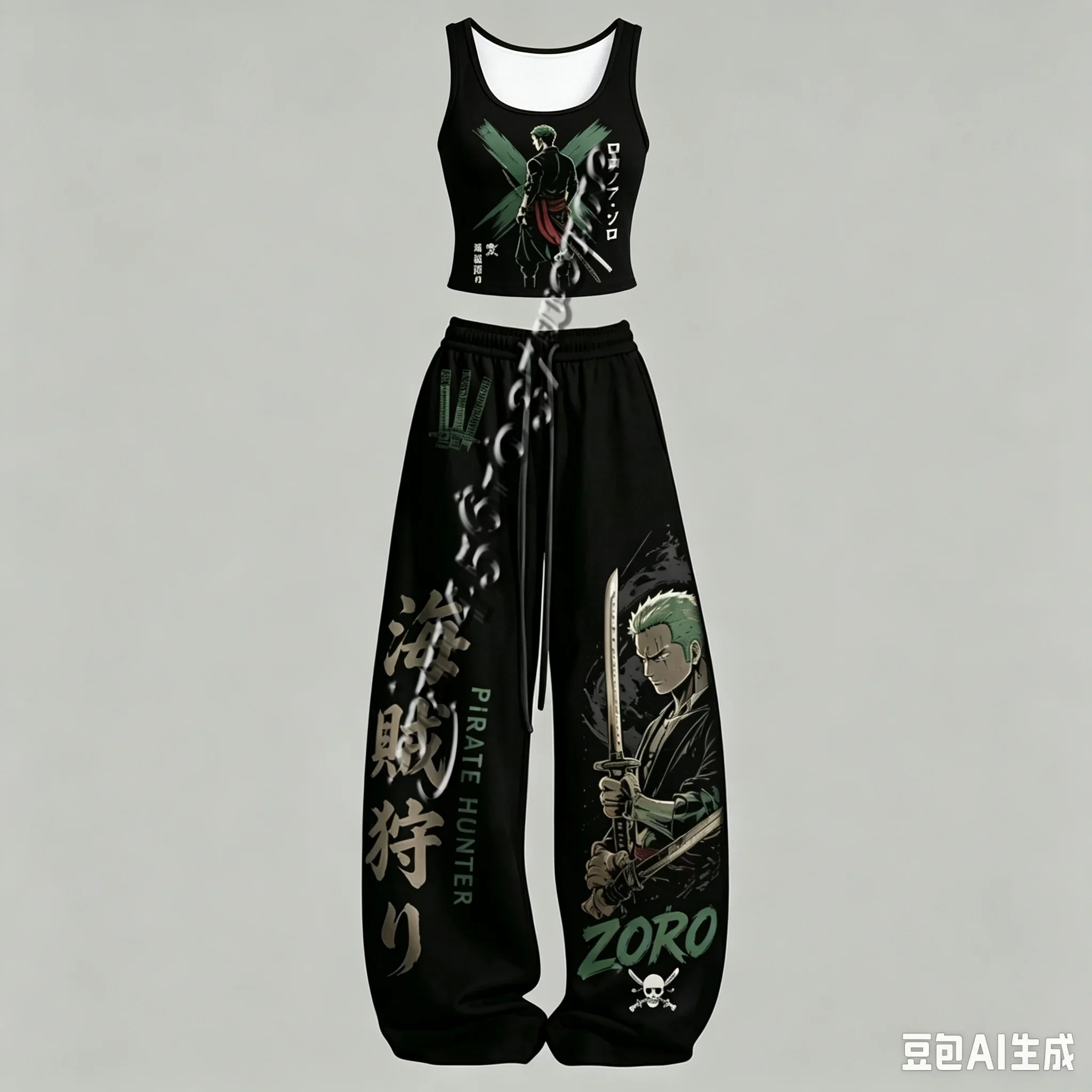 26/27 One Piece Luffy Gear5 Zoro Serie Anime-Charakter Tanktop Weite Hose Set, Unisex Anime-Outfit für die Familie – Detail 8
