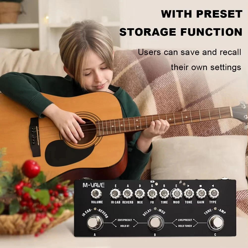 M-VAVE Cube BABY / Bass /AC  Simulation Effect Pedal, Rechargeable with 8 IR Cabinets, 24hrs Rechargeable & DAW Control