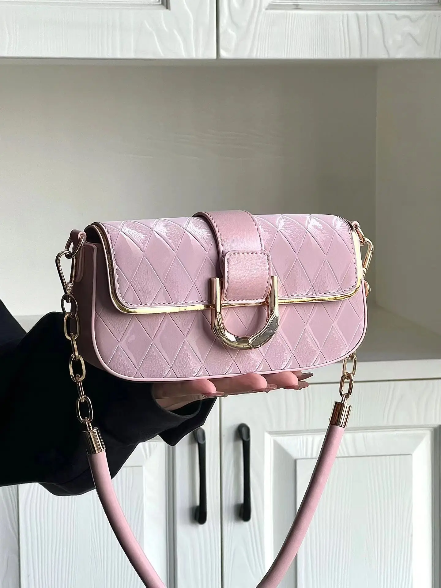 Fashion Pink Underarm Bag For Women Simple Elegant Small Square Bag Female New Versatile PU Chain One Shoulder Crossbody Bag